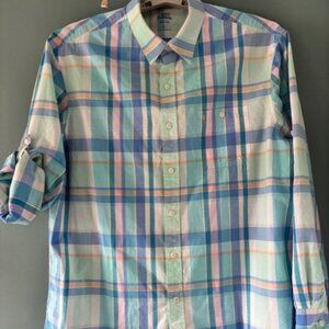 Izod Saltwater Relaxed Classics Mens Sz L Button Long Sleeve Blue Green Shirt